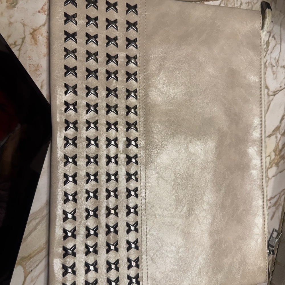 Elegant Silver Clutch with Black Accents